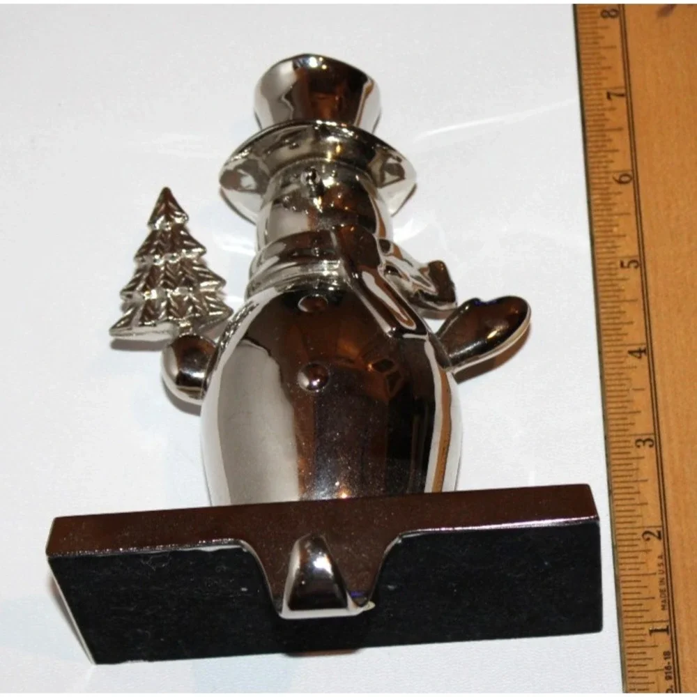 pair metal snowman stocking hangers‎ silver tone holding Christmas tree lot of 2